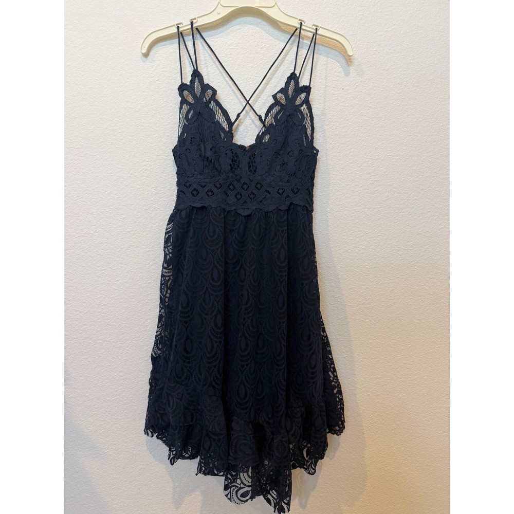 Free People Adella Burnout Velvet Lace Slip Mini Dress Navy S NWT Boho